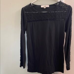 LOFT Women's Black Lace Detail Top